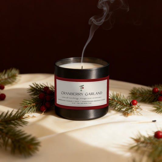 Cranberry Garland Beeswax Candle